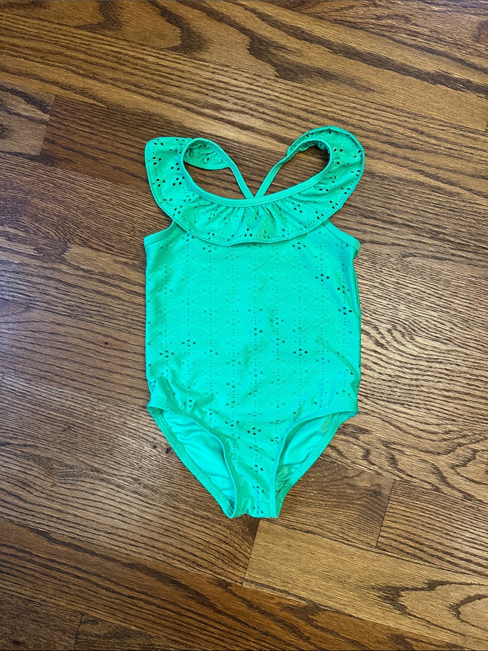 EUC Cat & Jack Girls' Green Ruffle One-Piece Swimsuit; 3T